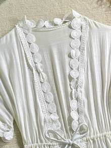 Swim Vcay 女士优雅蕾丝边罩衫，适合海滩、泳池、夏季度假 - 白色 - 查看 8