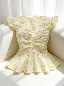 GlowEve Women's Embroidered Hollow-Out Vacation Shirt - Yellow - View 1