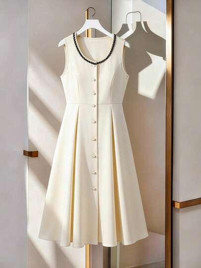 GlowEve CURVE 大码优雅无袖连衣裙，饰有缎带，适合夏季通勤