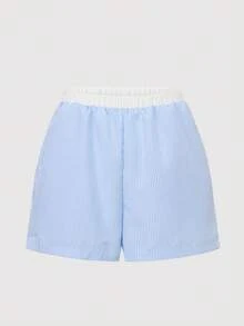 K-Vae 女士轻薄弹力腰荷叶边休闲短裤 - 藍色 - 查看 7