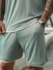 VENTUSAIL 男士休闲两件套 - 短袖T恤和短裤 - 綠色 - 查看 5