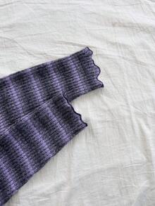 Soleia 女士V领渐变色交叉露肩短款上衣，扭结下摆针织短款上衣 - 紫色 - 查看 7