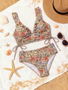 Swim Mod 女士碎花吊带背心比基尼套装，浪漫海滩度假休闲装 - 彩色 - 查看 6