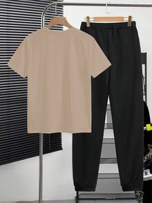SHEIN Tween Boy New Arrival Casual Minimalist Y2K Astronaut,Sporty Colorblock Short Sleeve&Pants 2-Piece Set,Suitable For Spring/Summer Everyday Wear - Multicolor - View 3