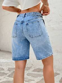Rivivi Shorts Denim Casual de Cintura Baixa com Botões, Lavagem Azul Claro - Lavagem clara - Visão 2