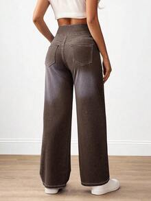 Flexra Quần jeans ống rộng nữ, kiểu dáng thường ngày, đa năng. - Cà phê nâu - Xem 10