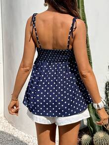 Boho Mama 孕妇夏季休闲度假波点印花吊带衫 - 藏蓝色 - 查看 2