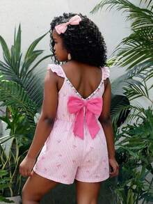 SHEIN Sparklyn Mono informal y lindo con volantes y lazo en las mangas para niñas - Rosa - Ver 1