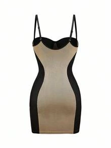 SHEIN Đầm ôm sát người kiểu áo hai dây phối màu tương phản dành cho nữ - Nhiều màu - Xem 2