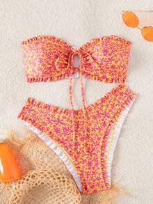 Swim Mod Bộ bikini mùa hè mới gợi cảm, tối giản, họa tiết hoa, buộc dây, hở lưng dành cho nữ, thích hợp cho kỳ nghỉ biển. - Nhiều màu - Xem 6