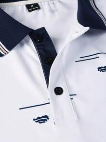 Manfinity Mode Camisa polo de manga corta con estampado de rayas casual para hombre, verano - Blanco - Ver 4