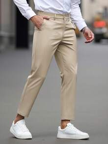 Manfinity Mode Men's Casual Pocketed Button Closure Versatile Commute Suit Pants, Formal, Ceremony - Khaki - View 4