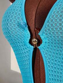 Amplova 女士性感纯色露背吊带连体衣，夏季 - 藍色 - 查看 6