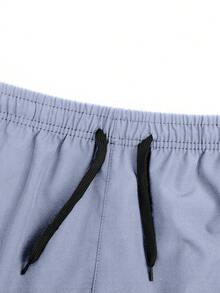 Manfinity Homme Men's Casual Bird Print Drawstring Waist Zipper Slant Pocket Shorts, Suitable For Sports, Daily Commute, Summer - Dusty Blue - View 5