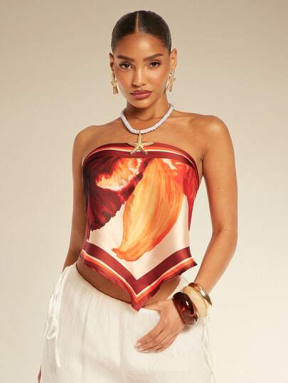 Silquee Áo tank top quây khăn in họa tiết dành cho nữ, thích hợp cho mùa xuân/hè.