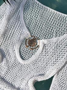 Nevyona 女士镂空针织连衣裙，休闲海滩度假装 - 白色 - 查看 6