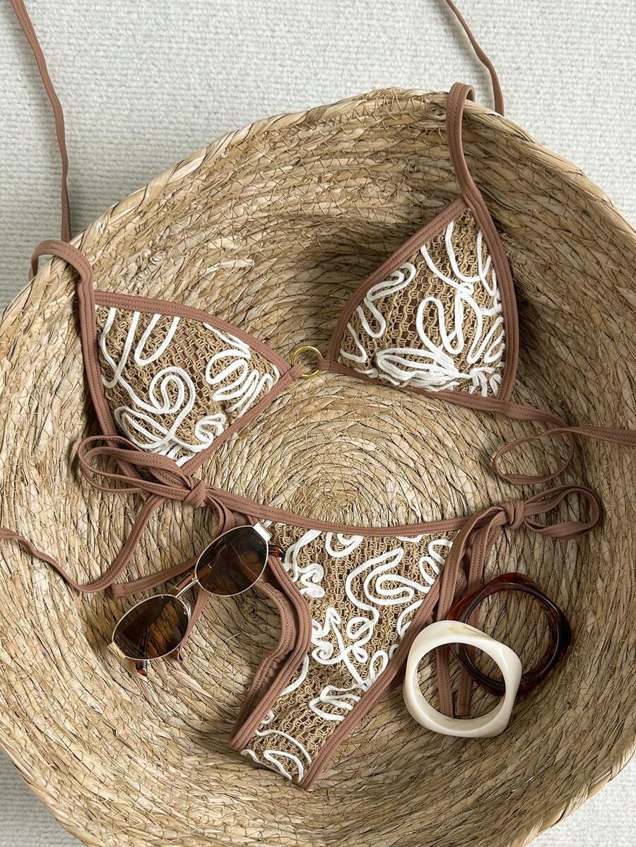 Swim Vcay 2026 New Spring/Summer Women 2pcs Swimsuit Set, Special Fabric Beach Vacation Elegant Casual Swimwear - Brown - View 1