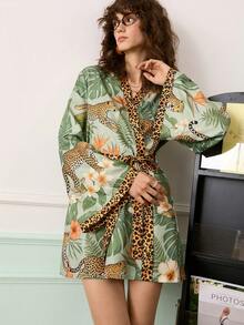 Chillnights Young Leopard Print Crinkle Robe For Women - Multicolor - View 3