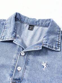 少女休闲牛仔连衣裙，新款上市，时尚简约百搭刺绣水洗蓝牛仔连衣裙 - 藍色 - 查看 6