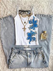 Glimmora 女士夏季印花紧身吊带背心 - 白色 - 查看 3