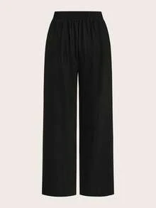 SHEIN Essnce 3件套女士休闲宽松长裤，复古格子图案，抽绳腰带，适合度假、居家、海滩、工作等场合，百搭时尚 - 彩色 - 查看 8