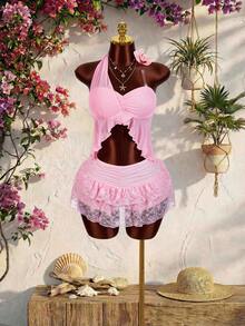 Amplova 2026新款女士露背3D立体花卉度假风吊带衫 - 粉色 - 查看 5