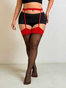 GalTyme 大码女装春夏撞色网眼拼接弹力镂空打底裤 - 彩色 - 查看 3