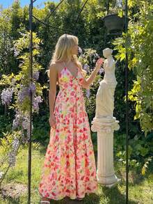 KARISMINA 女士优雅浪漫露背印花休闲连衣裙，春夏款 - 彩色 - 查看 16