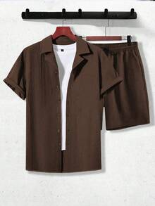Genlund Conjunto de camisa y pantalones cortos de unicolor casual para hombre de talla grande, Dinero viejo, Ocio diario, Viajes de fin de semana, Actividades al aire libre, Expediciones de viaje, Entornos de trabajo relajados o ocasiones semi-formales, Regalo para novio/esposo, Regalo de aniversario/cumpleaños, Fiesta de vacaciones de verano, Boda, De primavera a verano, Pascua, Conjunto de camisa de manga corta con botones y pantalones cortos de estilo resort casual para hombre, Conjunto de pantalones cortos marrones para hombre, Conjunto de dos piezas casuales de pantalones cortos para hombre, Conjunto de dos piezas de verano para hombre, Conjunto de pantalones cortos de lino para hombre, Conjunto de dos piezas marrones para hombre - Marrón - Ver 4