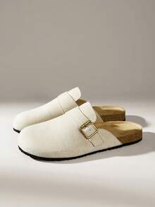 Solecia 女士新款平底套脚鞋，半包头穆勒鞋，采用绒面革材质，适合外出、购物、通勤和休闲穿着。 - 杏色 - 查看 3