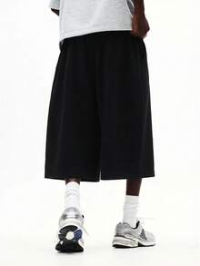 SUMWON Quần ống rộng lửng dáng suông thoải mái cho nam, có chun co giãn, thích hợp cho những ngày thường nhật. - màu đen - Xem 4