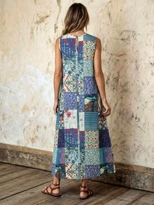 Faunlyn Đầm midi không tay cổ tròn họa tiết chắp vá dành cho nữ, thích hợp cho kỳ nghỉ, phong cách boho, đầm thường ngày, đầm chắp vá mùa hè, đầm dài thường ngày, trang phục boho chic, đầm hoa, trang phục mùa hè, trang phục đi nghỉ mát, trang phục nghỉ lễ mùa hè, trang phục đi biển, đầm hoa, đầm đi nghỉ mát, đầm hoa dài thường ngày. - Nhiều màu - Xem 2