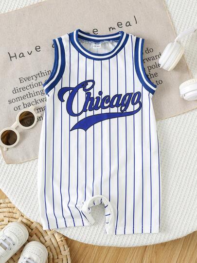 SHEIN Mono sin mangas de estilo deportivo casual y lindo para bebé recién nacido unisex niño/niña, conjunto de ropa de punto, ropa de bebé para primavera/verano