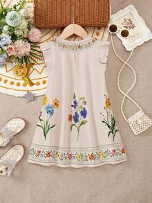 SHEIN LMoss Kids Đầm bé trai kiểu dáng thường ngày, in họa tiết hoa, tay bồng, dáng rộng, thích hợp cho mùa hè. - Nhiều màu - Xem 4