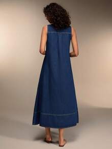 SHEIN Đầm dài mùa hè cho nữ, cổ chữ V, chất liệu thoáng mát, 100% cotton. - Rửa tối - Xem 3