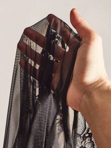 SHEIN ICON 女士时尚性感蕾丝拼接透视网纱连体衣 - 黑色 - 查看 9