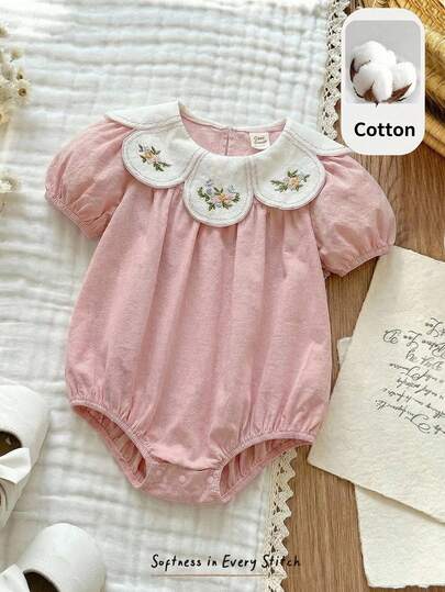 Cozy Pixies Baby Girl Floral Print Ruffle Collar Bubble Sleeve Romper