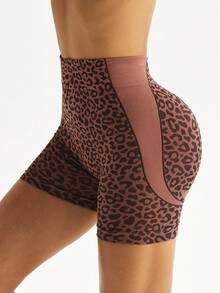 Slayform Quần short bó sát nữ họa tiết da báo, kiểu dáng thường ngày, đa năng, thích hợp cho hoạt động ngoài trời và thể thao. - màu nâu - Xem 4