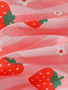 THE HAPPY LOOK 女童草莓图案针织软领短袖开衫和松紧腰短裤两件套 - 彩色 - 查看 6