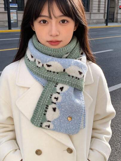 Joivida 1Pc Cute Jacquard Knit Women's Scarf – Autumn Winter Warm Versatile Neck Warmer