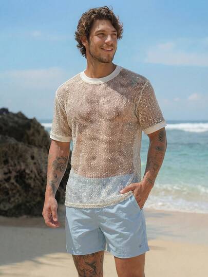 HIMLAND T-shirt casual à manches courtes de couleur unie pour hommes, été