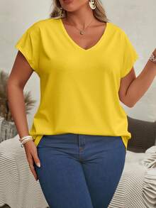 EMERY ROSE Camiseta casual de verano de talla grande para mujer con cuello en V y mangas cortas - Multicolor - Ver 6