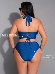 Shapewave 26SS 大码夏季度假沙滩塑身提臀优雅女士吊带泳衣，鸭蓝色女士沙滩比基尼，2026 夏季女士沙滩装，女士沙滩连衣裙，女士沙滩套装，优雅休闲夏季度假套装，女士度假套装，优雅女士沙滩泳衣，塑身提臀泳衣，两件式高腰比基尼，塑身提臀比基尼，两件式泳衣，塑身提臀泳装，两件式吊带比基尼，褶皱比基尼下装，两件式泳衣比基尼套装 - 水鴨藍 - 查看 2