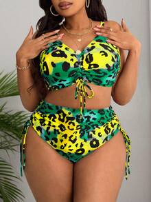 SHEIN Slayr CURVE Plus Size Colorful Leopard Print Tie-Up Bikini Set - Multicolor - View 4