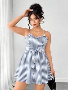 Elenzga Vestido de tirantes con estampado de lunares para mujer de talla grande para ropa de Año Nuevo - Multicolor - Ver 6