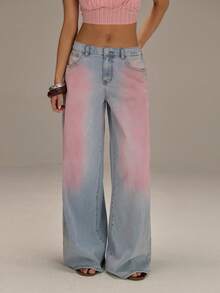 Athîral 女士口袋宽松阔腿休闲百搭牛仔裤 - 淺色水洗藍 - 查看 3