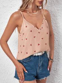 SHEIN LUNE 女士樱桃印花休闲度假吊带衫 - 西瓜粉 - 查看 3