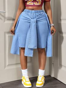 BamGleam Quần short denim thường ngày dành cho nữ - Màu xanh lam - Xem 4