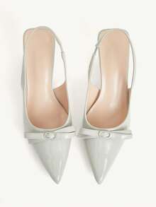 CUCCOO CHICEST Women's Fashion Light Green Bow Diamond Buckle Pointed Thin Heel High Heel Single Shoes - Light green - View 2