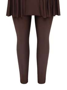 SHEIN Swim Mulvari Women's Spring/Summer New Modest Solid Color Burkini Set, Slimming Waist Drawstring Long Sleeve Top And Long Pants, Casual Middle East Resort Wear - Brown - View 9